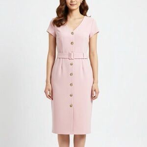 Express Pink Midi Dress with Button Detail
